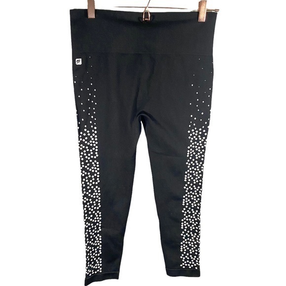 Fabletics black leggings white dot design down sides M - Picture 1 of 8